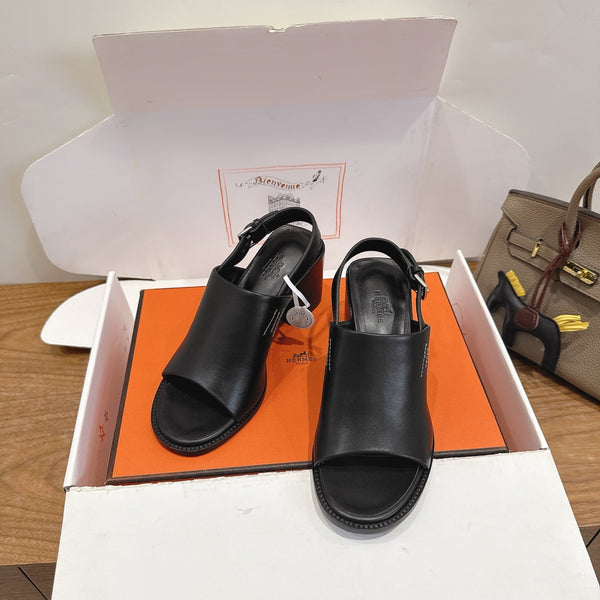 HM 26S Elda 60 Sandal Black Calfskin Silver Hardware