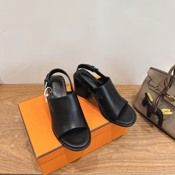 HM 26S Elda 60 Sandal Black Calfskin Silver Hardware