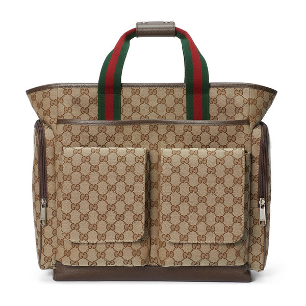 BORSA PER PANNOLINI 40 CON RETE IN TELA BEIGE ED EBANO MIX BROWN IN PELLE DI VITELLO