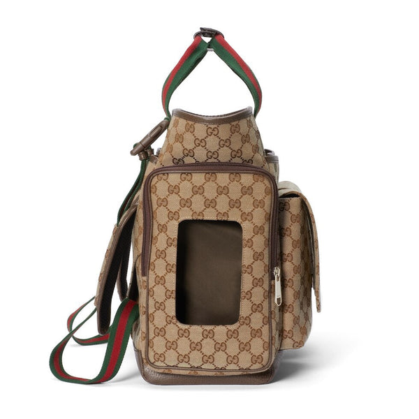BORSA PER PANNOLINI 40 CON RETE IN TELA BEIGE ED EBANO MIX BROWN IN PELLE DI VITELLO