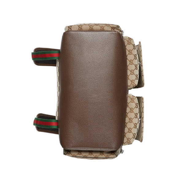 BORSA PER PANNOLINI 40 CON RETE IN TELA BEIGE ED EBANO MIX BROWN IN PELLE DI VITELLO