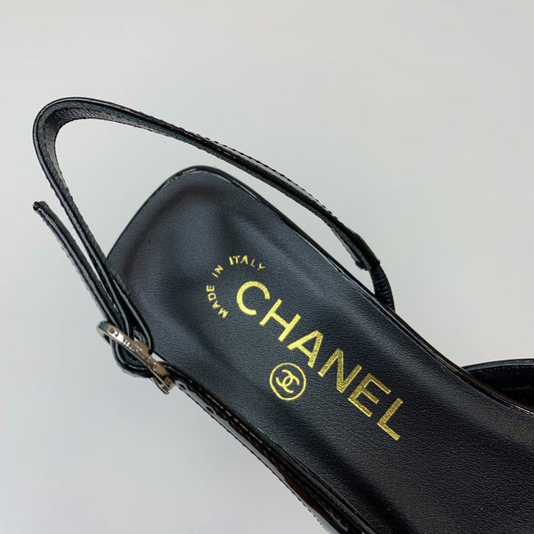 CC 26s Slingback 3.5cm Black White Wool Patent Calfskin 792590