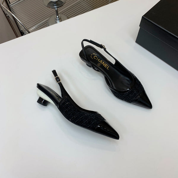 CC 26s Slingback 3.5cm Black Tweed Patent Calfskin 792591