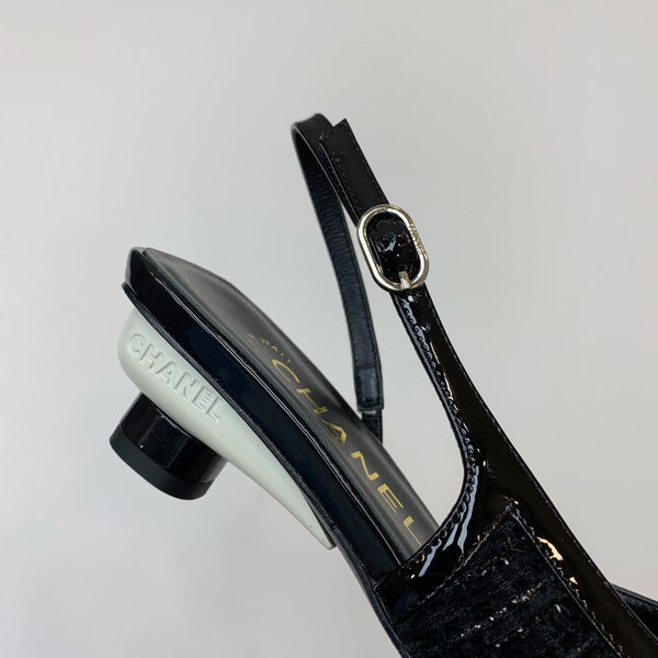 CC 26s Slingback 3.5cm Black Tweed Patent Calfskin 792591