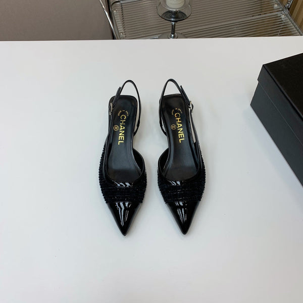 CC 26s Slingback 3.5cm Black Tweed Patent Calfskin 792591