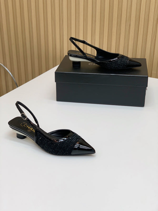 CC 26s Slingback 3.5cm Black Tweed Patent Calfskin 792591