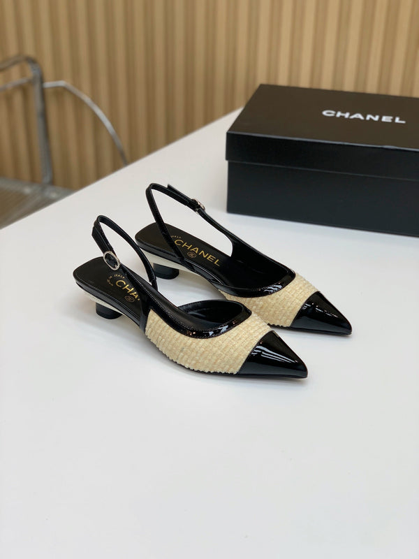 CC 26s Slingback 3.5cm Black Beige Tweed Patent Calfskin 792592