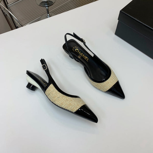 CC 26s Slingback 3.5cm Black Beige Tweed Patent Calfskin 792592