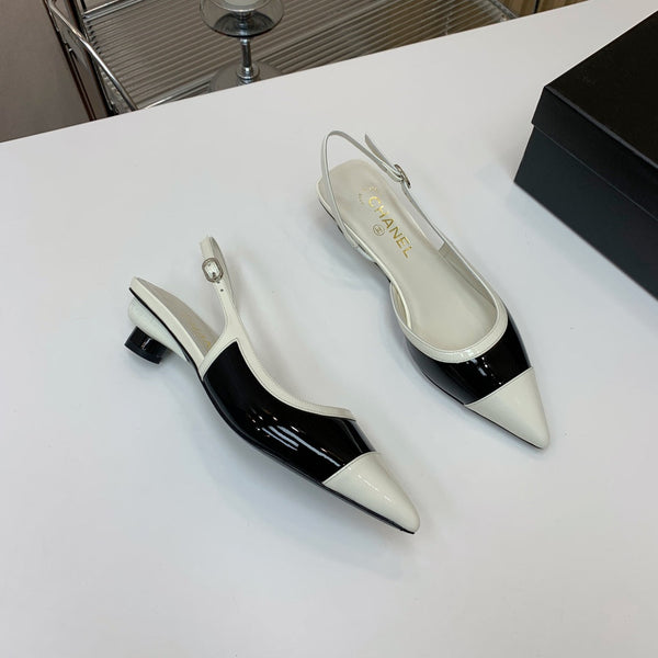 CC 26s Slingback 3.5cm White Black Patent Calfskin 792593