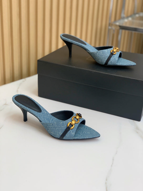 SL CHAIN ​​ATTACH MULES CON TACCO CERULEAN DENIM