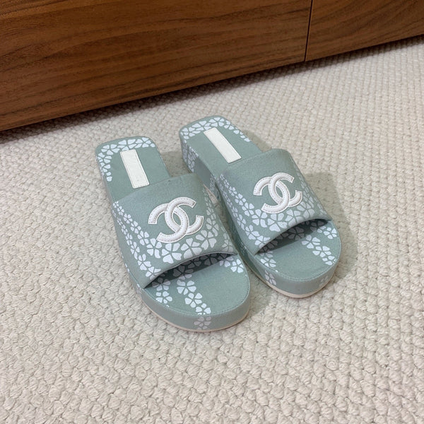 CC Platform Printed Slippers 4.5cm Dusty Teal Canvas 792622