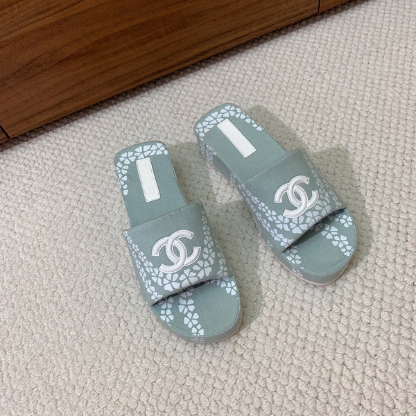 CC Platform Printed Slippers 4.5cm Dusty Teal Canvas 792622