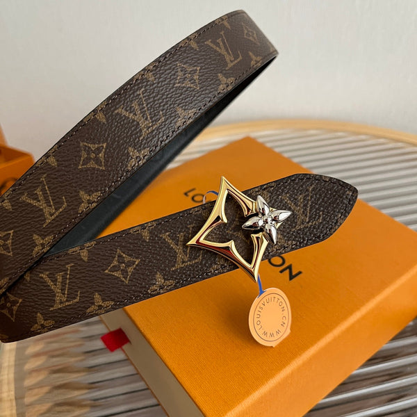 LV Flowergram 30mm Reversible Belt Black Brown Empreinte Calfskin