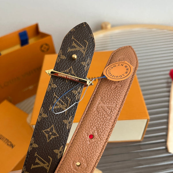 LV Flowergram 30mm Reversible Belt Brown Empreinte Calfskin
