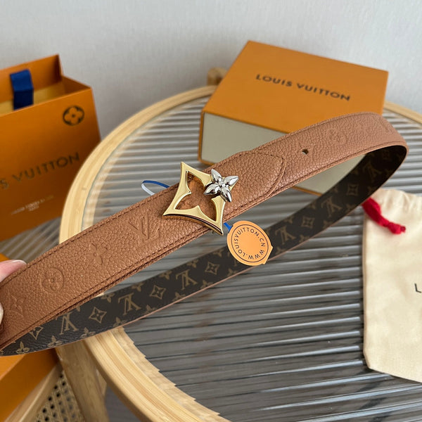 LV Flowergram 30mm Reversible Belt Brown Empreinte Calfskin