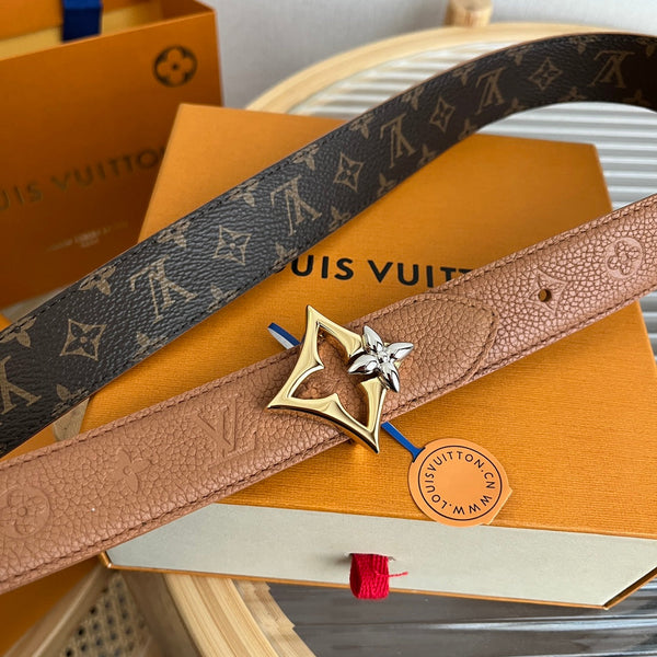 LV Flowergram 30mm Reversible Belt Brown Empreinte Calfskin