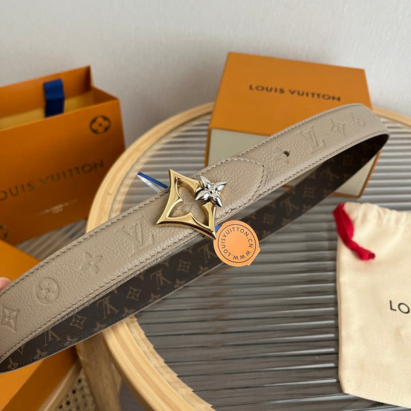 LV Flowergram 30mm Reversible Belt Grey Brown Empreinte Calfskin