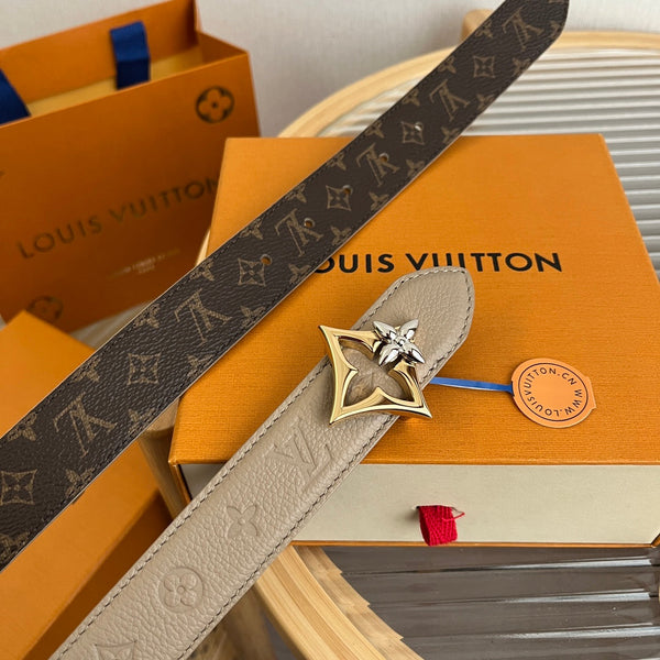 LV Flowergram 30mm Reversible Belt Grey Brown Empreinte Calfskin