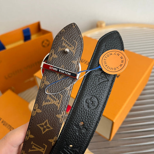 LV Flowergram Round 30mm Reversible Belt Black Brown Empreinte Calfskin