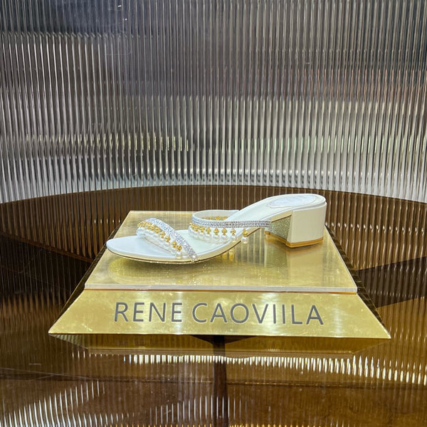 Sandali con ciondolo a forma di lampada in cristallo e fibbia in oro RC, 4,5, in pelle di pecora bianca 175008