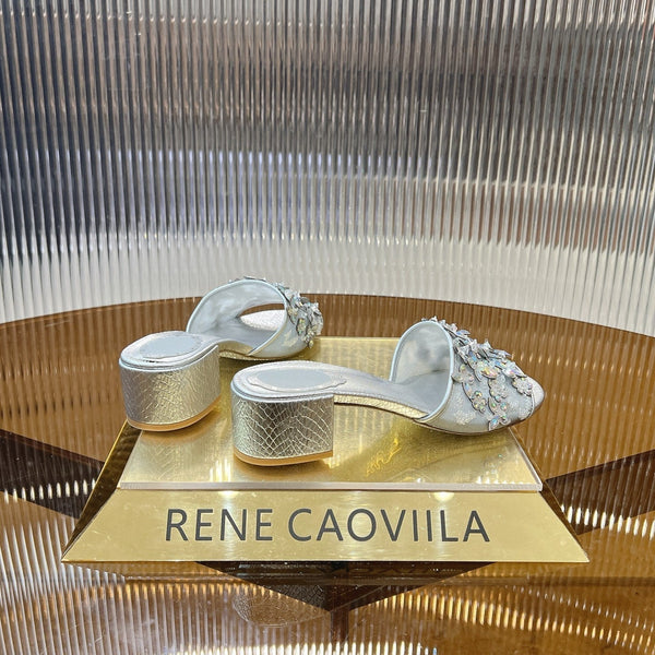 RC 25 Butterfly Flower Rhinestone Satin Sandals Silver Sheepskin 242919