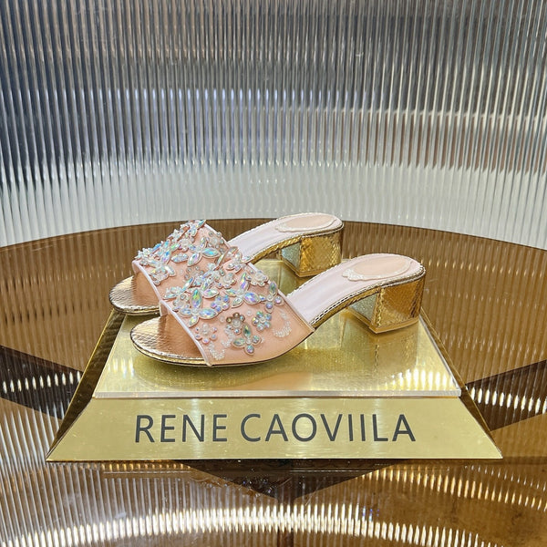 RC 25 Butterfly Flower Rhinestone Satin Sandals Pink Sheepskin 242920