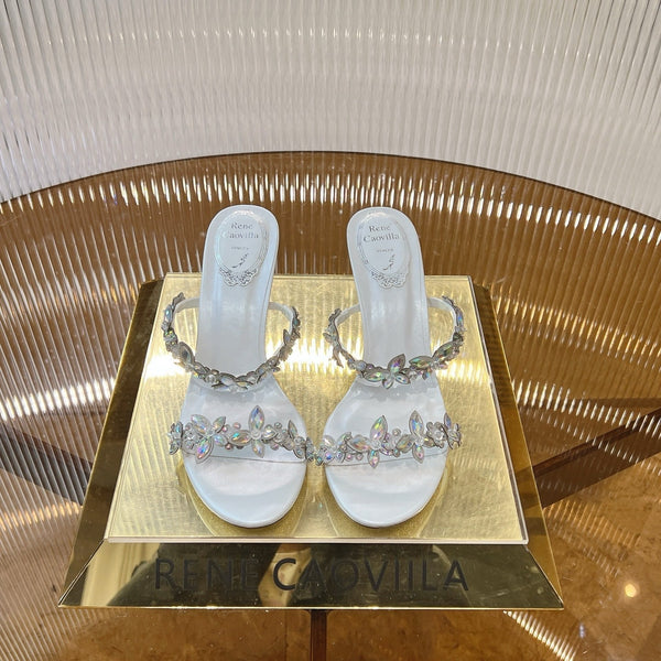RC 25 Butterfly Flower Thick Heel Sandals White Sheepskin 242922
