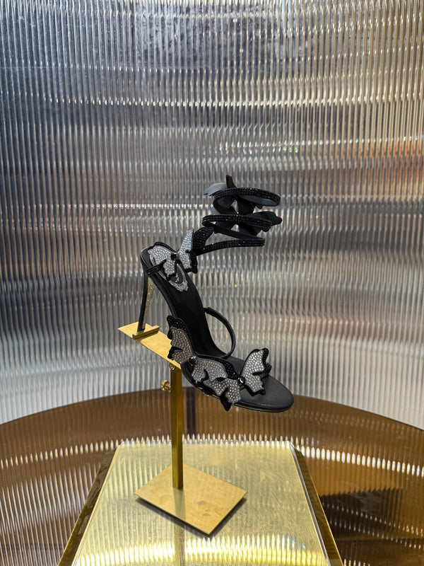 RC 25C Stiletto Sandals Black Silk Rhinestone 275776