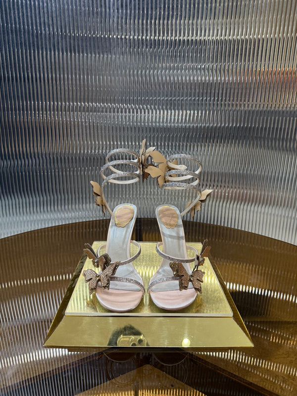 RC 25C Stiletto Sandals Champagne Silk Rhinestone 275777