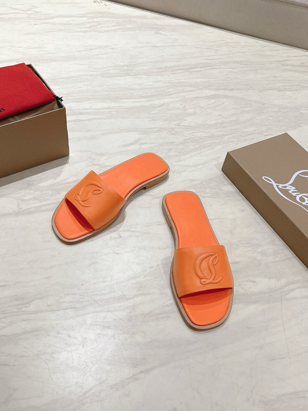 CL 25 Slippers Oranger Top Layer High Gloss Calfskin 307498