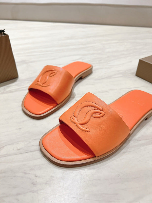 CL 25 Slippers Oranger Top Layer High Gloss Calfskin 307498