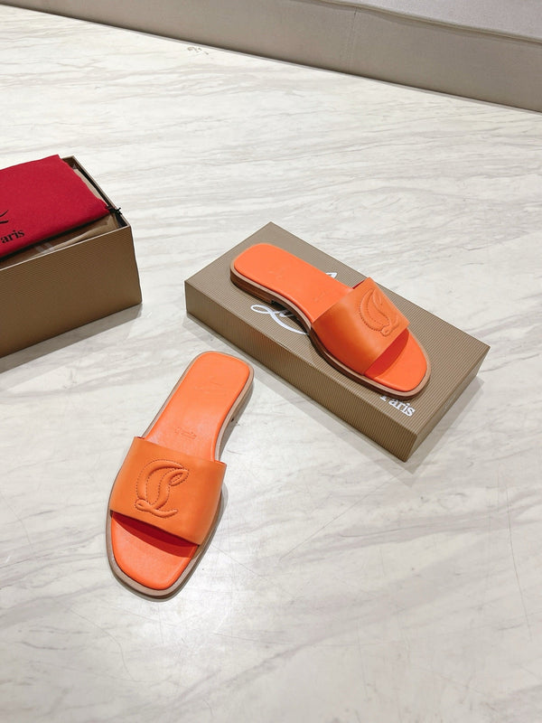 CL 25 Slippers Oranger Top Layer High Gloss Calfskin 307498