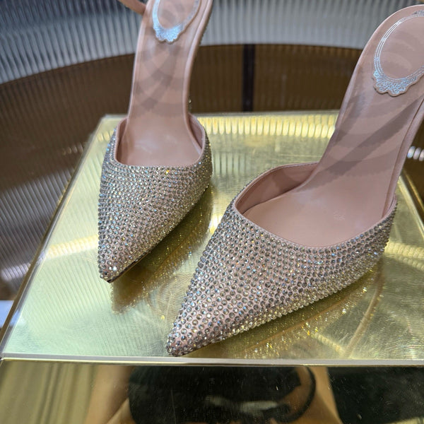 RC 25C Single Sandals Gold Champagne Sheepskin Rhinestone 339497