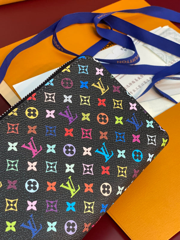 Portafoglio Zippy LV x TM in tela monogramma nera multicolore