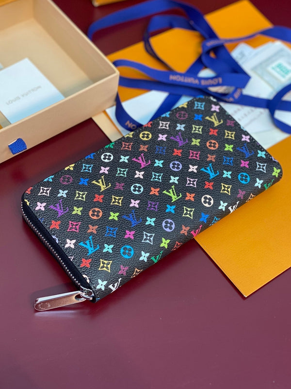 Portafoglio Zippy LV x TM in tela monogramma nera multicolore