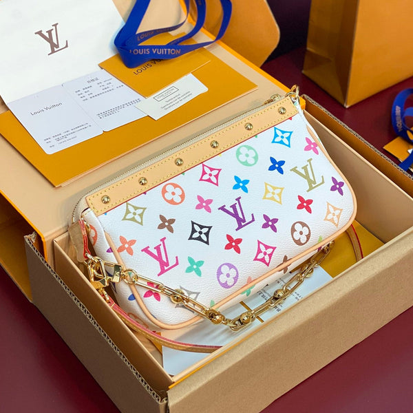 LV x TM Pochette Accessoires 22cm Tela Monogramma Multicolore Bianca