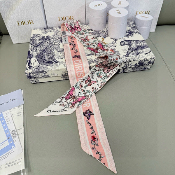 CD Twilly Mini Scarf 105cm Light Pink Colorful Mulberry Silk 969062
