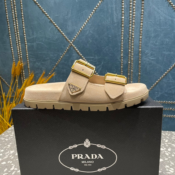 SANDALI CON CINTURINO PRA IN CAMOSCIO BEIGE