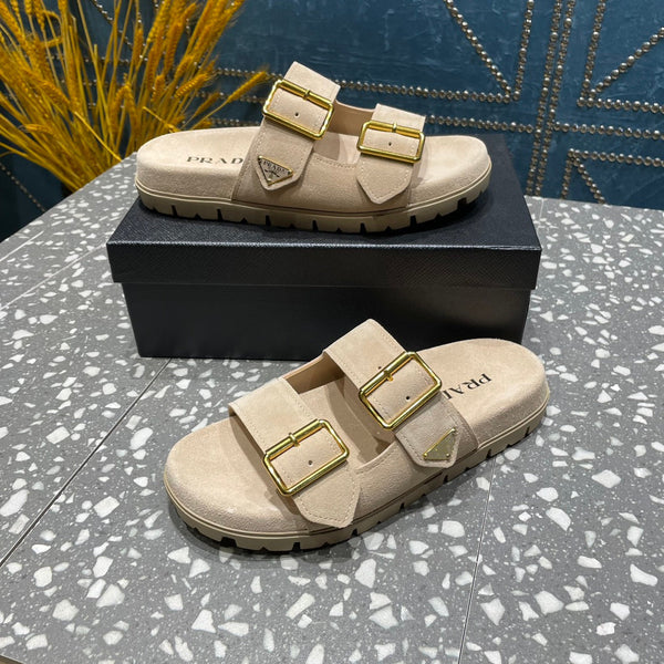 SANDALI CON CINTURINO PRA IN CAMOSCIO BEIGE