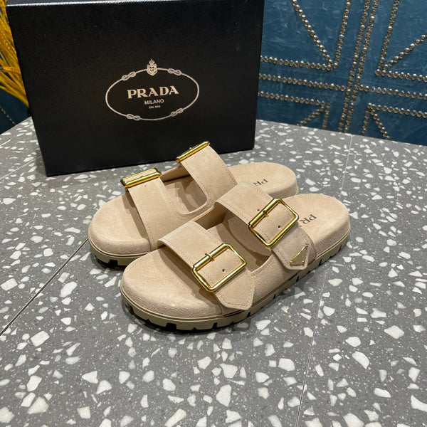 SANDALI CON CINTURINO PRA IN CAMOSCIO BEIGE