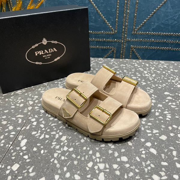 SANDALI CON CINTURINO PRA IN CAMOSCIO BEIGE