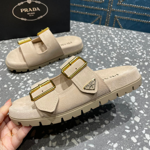 SANDALI CON CINTURINO PRA IN CAMOSCIO BEIGE
