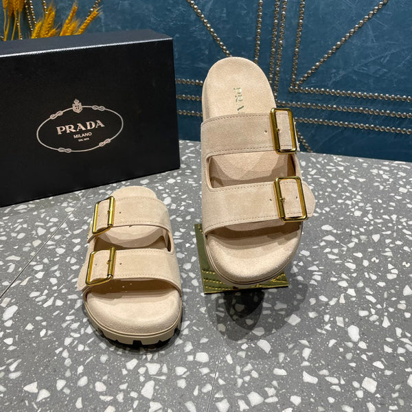 SANDALI CON CINTURINO PRA IN CAMOSCIO BEIGE