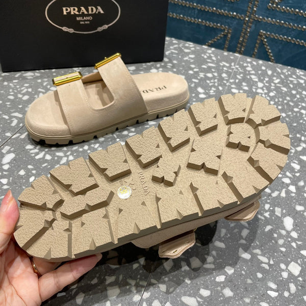 SANDALI CON CINTURINO PRA IN CAMOSCIO BEIGE