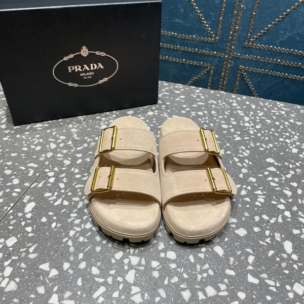 SANDALI CON CINTURINO PRA IN CAMOSCIO BEIGE