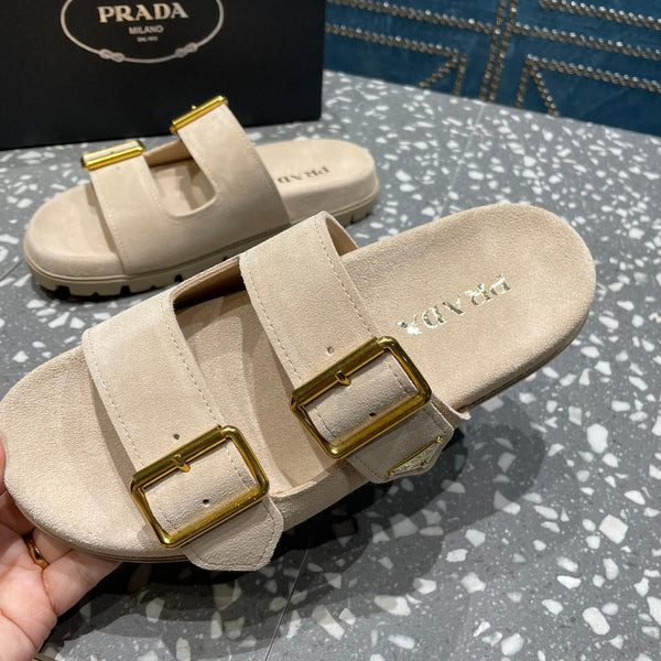 SANDALI CON CINTURINO PRA IN CAMOSCIO BEIGE