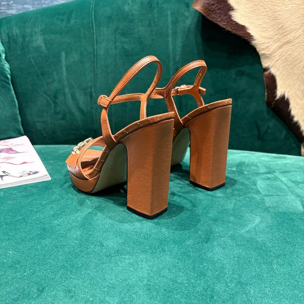 GG Platform Sandals With The Double G Brown Leather 741237