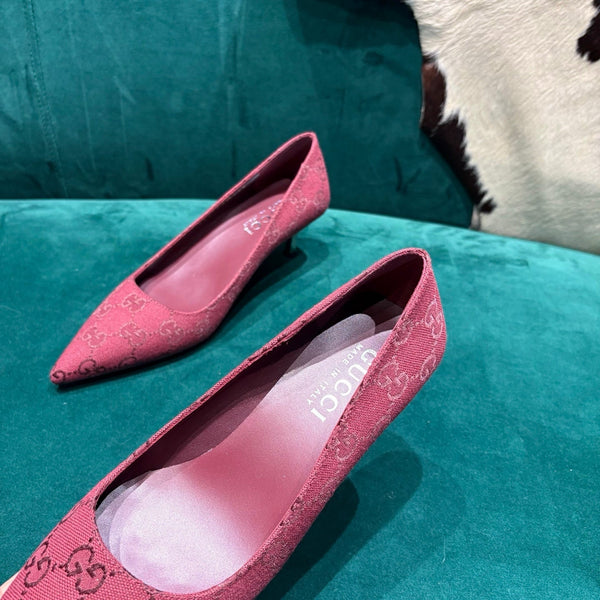 GG Pointed-Toe Slingback Rose Red Canvas 741267