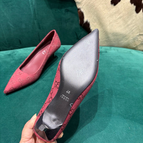 GG Pointed-Toe Slingback Rose Red Canvas 741267