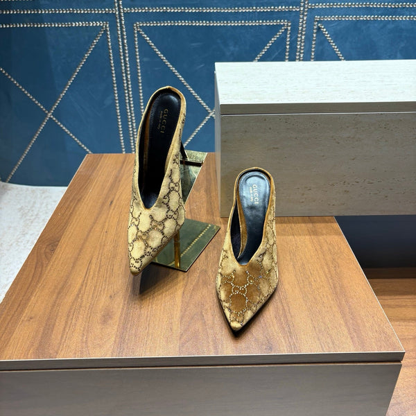 GG High-Heeled Mule 10.5cm Brown Velvet 741289